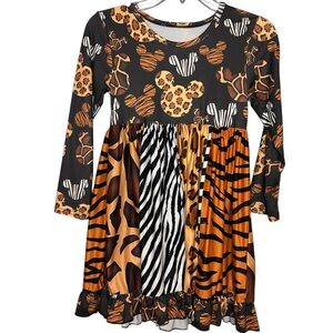 Boutique Animal Print Dress Girls XL 10/12 Safari Mickey Style Fall Dress